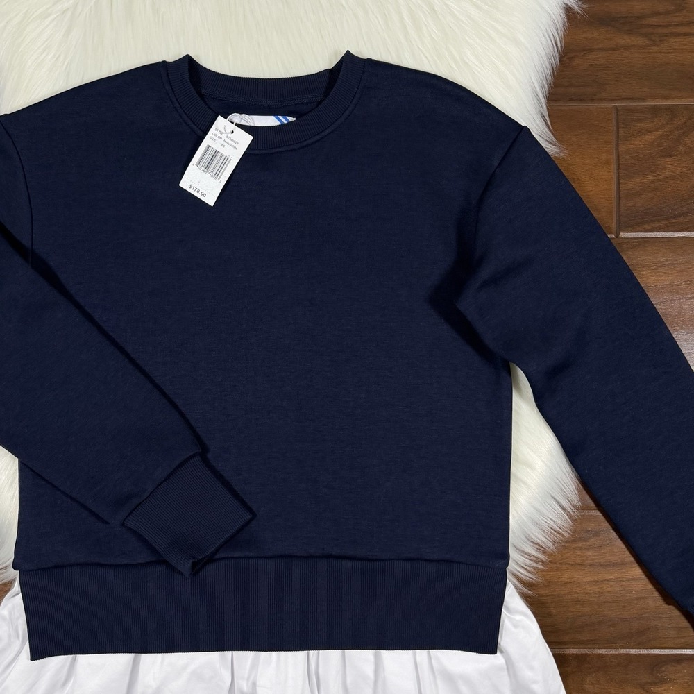 Addison Bay Size XS Navy Blue White Mixed Soft Luxe Harper Sweatshirt Dress - Picture 2 of 10